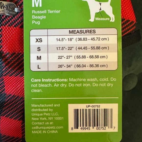 Unique Petz Red and Black Plaid Pet Harness in Size Medium - Picture 6 of 6